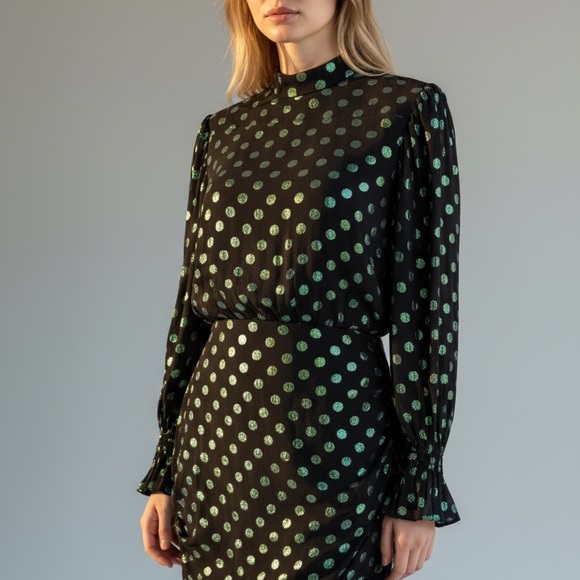 SALONI RINA SILK POLKA DOT MINI DRESS SIZE 8 US - Picture 3 of 16